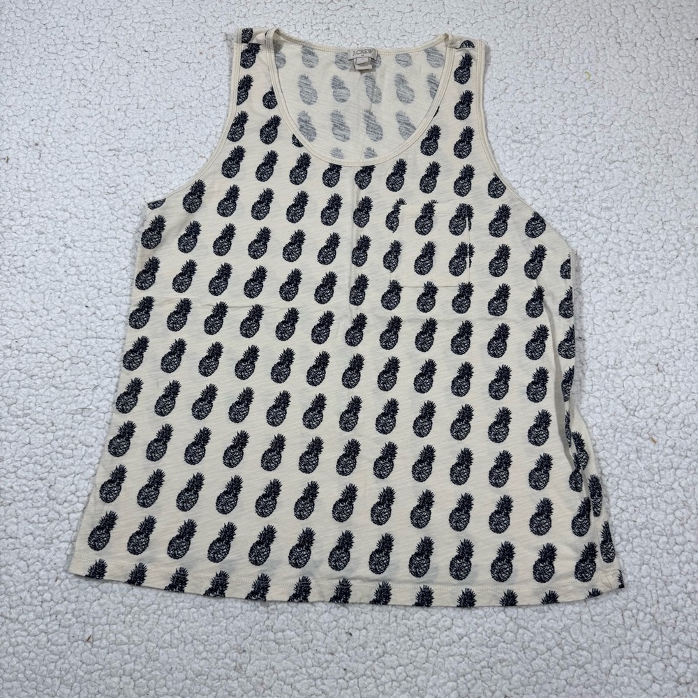 J.Crew Pineapple Print Cotton Tank Top Women's M Summer Tropical Beach